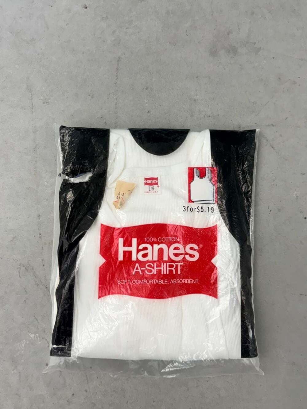 Vintage 70s Hanes A-Shirt 3 Pack Tank Tops Mens Large Deadstock NOS USA Made
